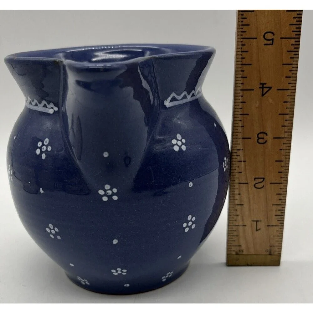 Majolica POTTERY PITCHER Milk Pitcher WILLIAMS SONOMA Blue White HUNGARY